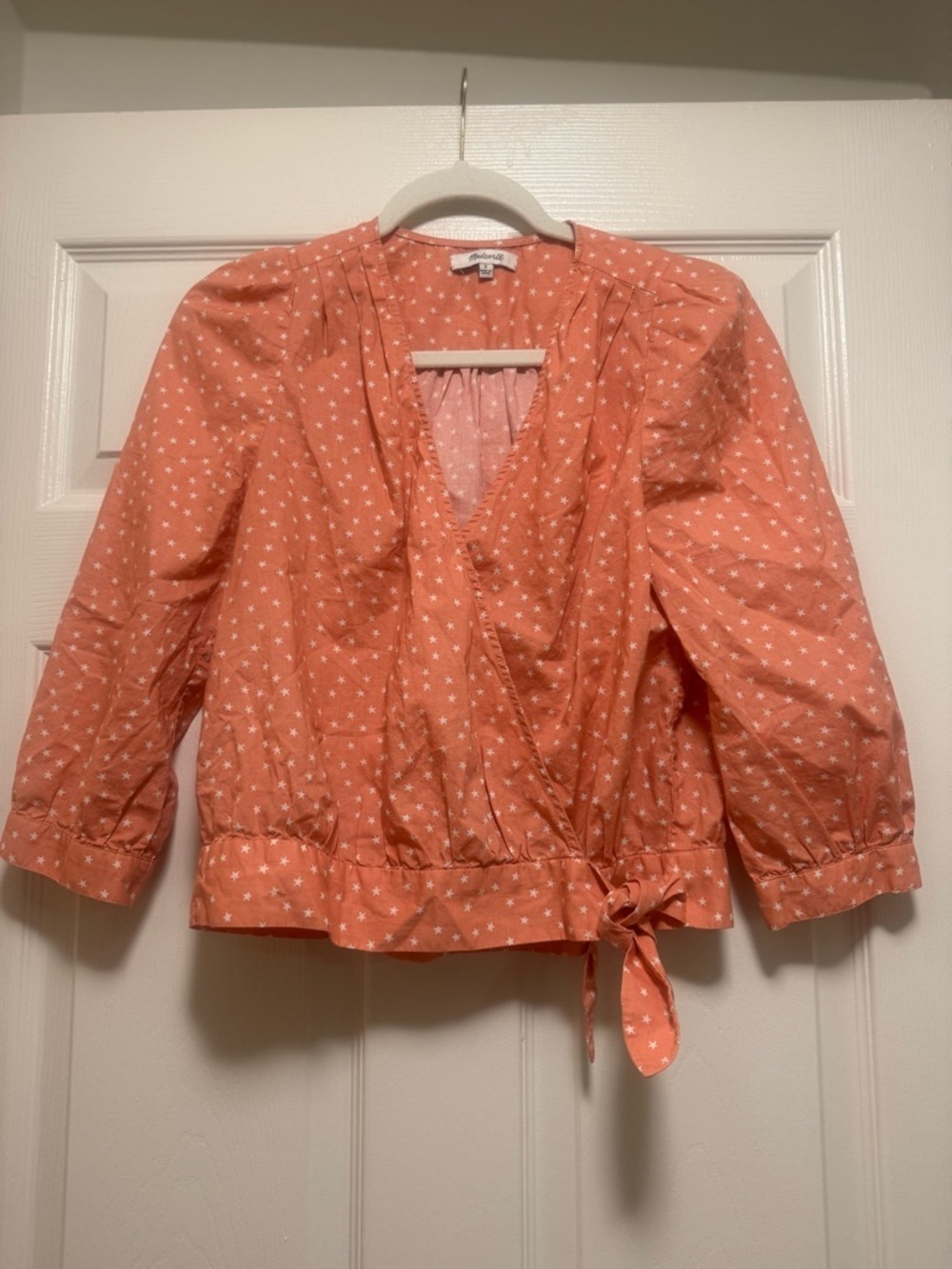 Madewell Peach Pink Star Scatter Wrap Top - Picture 5 of 14